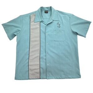 Steady Shirt Mens 2XL Blue Gray Bowling Camp Made USA Cocktail Rockabilly